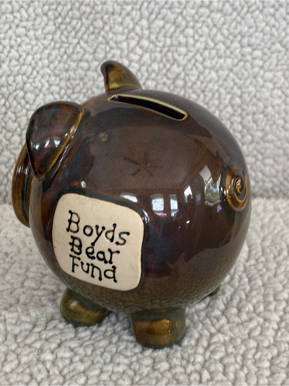 Boyds Bears Brown and Cream Ceramic Savings Piggy Bank - Picture 6 of 9